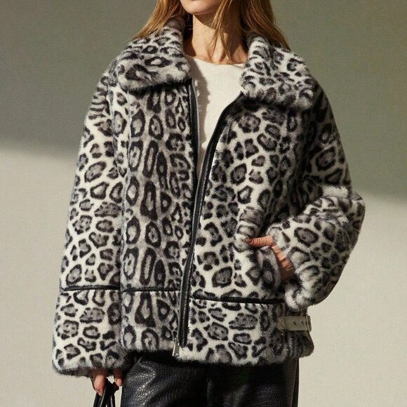 Black And White Casual Women's Mink Faux Leather coat Jacket - Picture 4 of 7